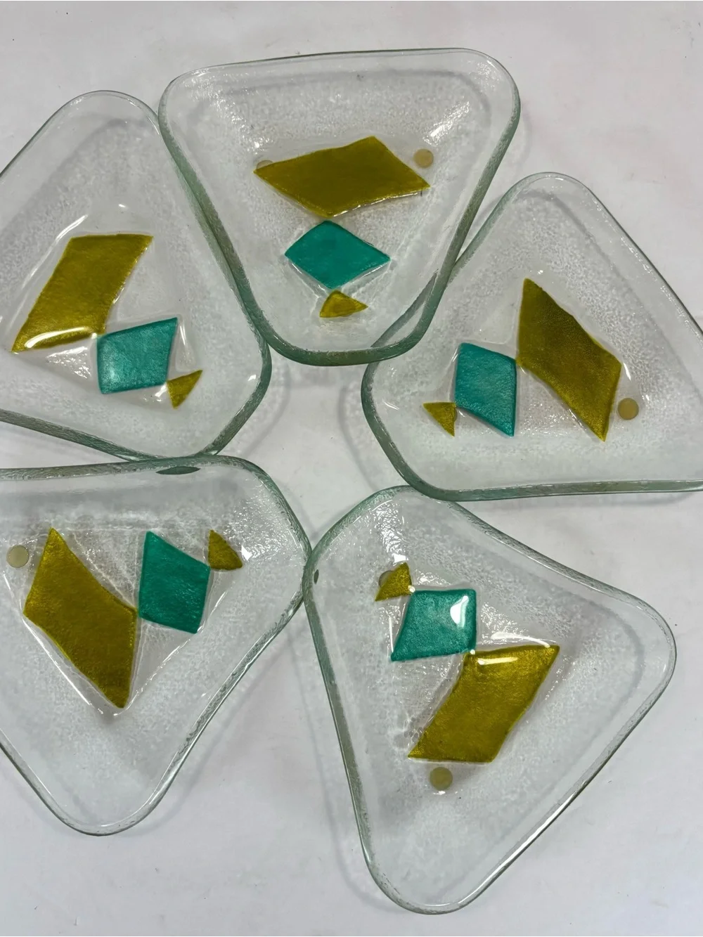 Five Contemporary Fused Art Glass Trinket Snack Trays MCM Colorful Serving Dish
